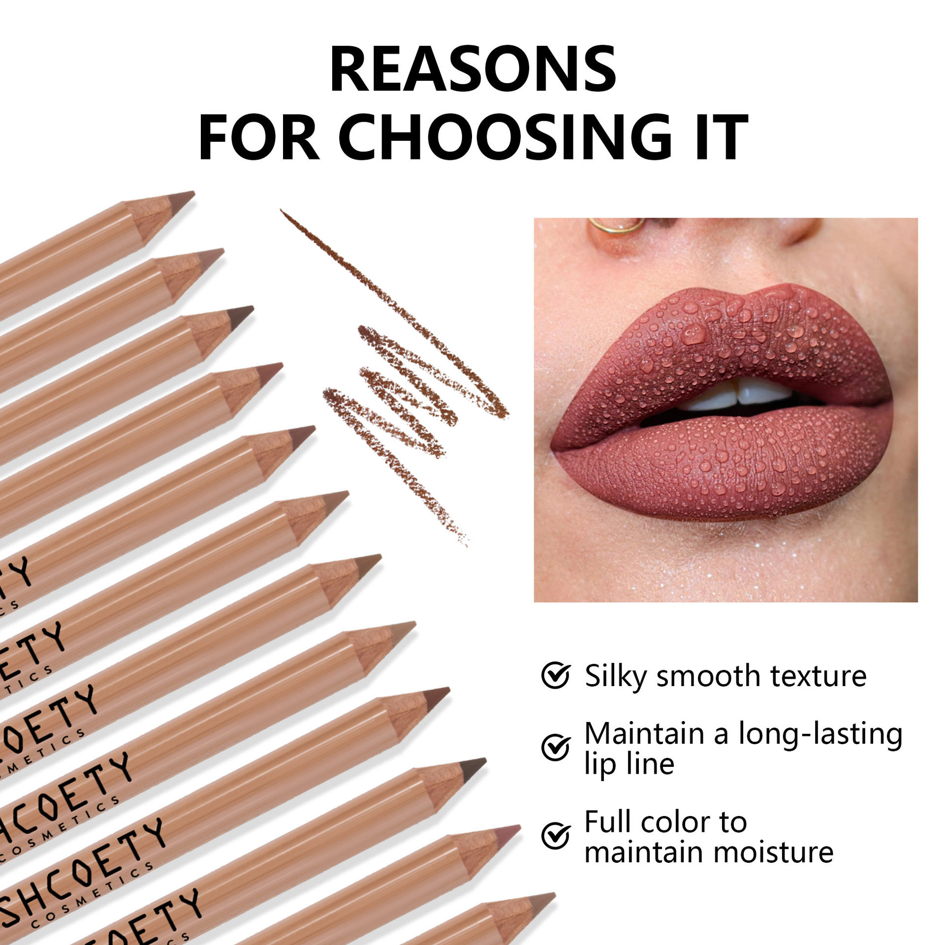 SHCOETY European and American Cross-border 12-color solid wood matte Lip liner Pen set Nude color long-lasting non-fading makeup Specification drawing