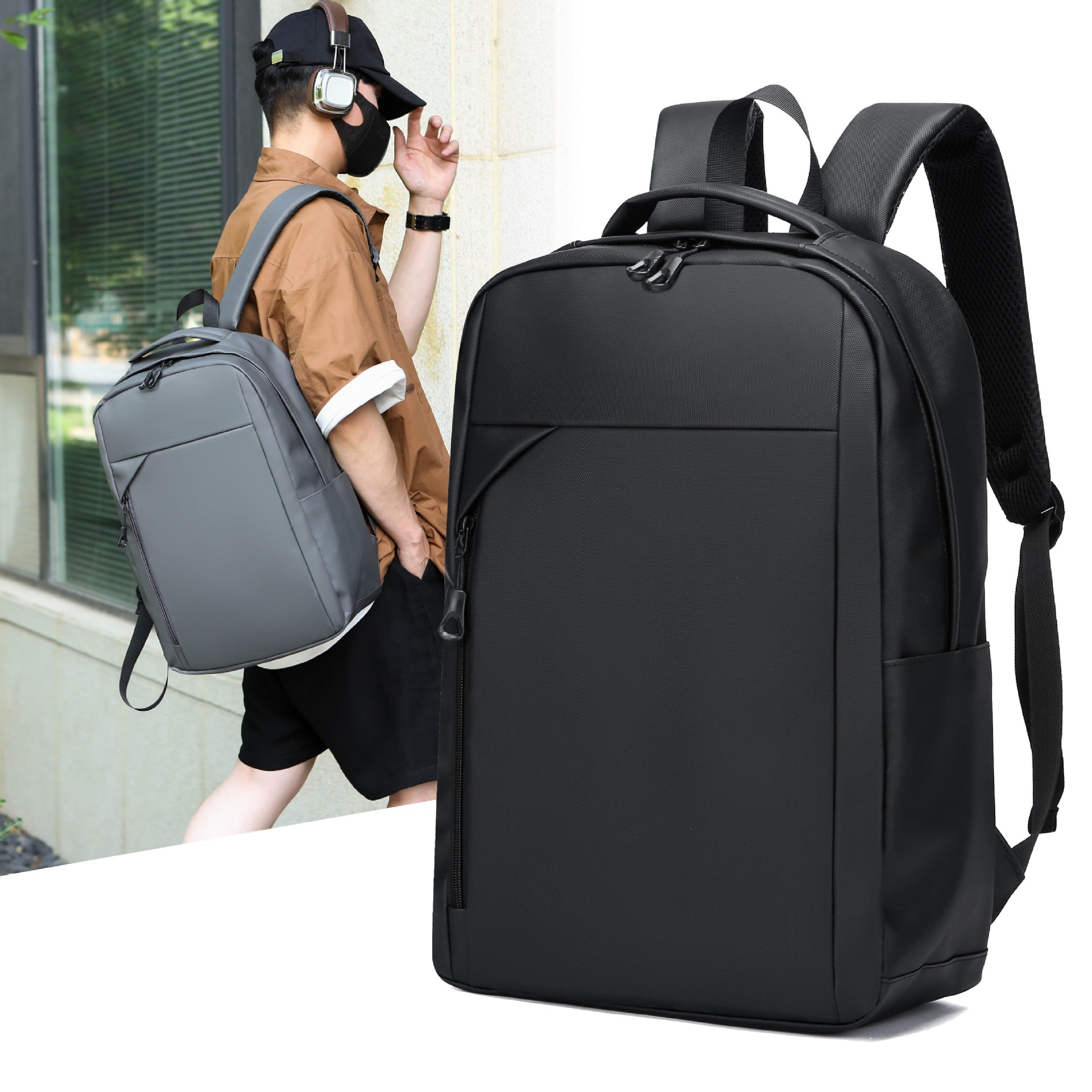 New large-capacity business backpack for men, multi-functional and versatile computer bag, cross-border fashionable and simple college student schoolbag full figure