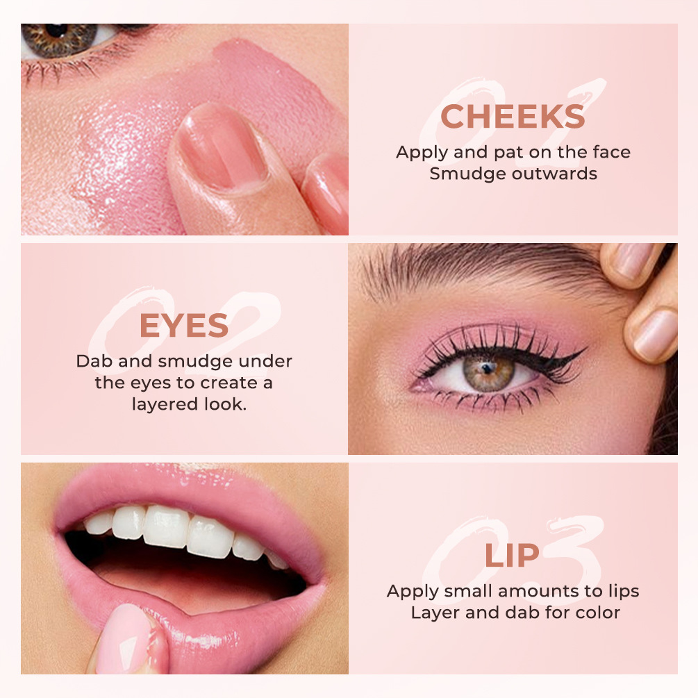 QIBEST Thermochromic Blush Black Transparent Crystal Color-changing ph Magic Gel Natural Nude Makeup Lip and Cheek Two-in-one Makeup Specification drawing