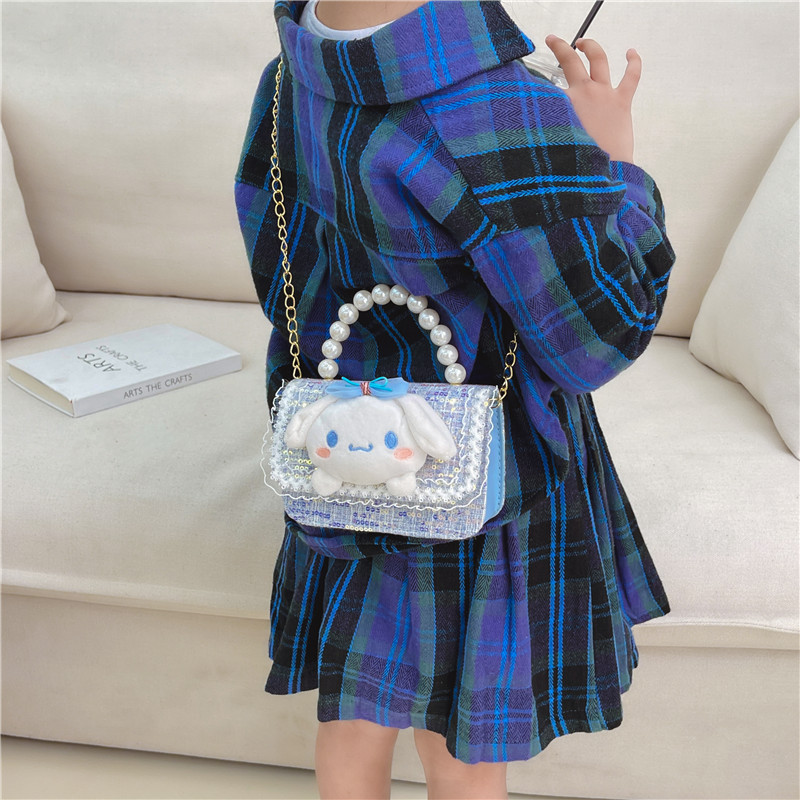 New pearl handbag, cotton and linen children's single-shoulder bag, mini square, trendy and versatile girls' chain, princess coin purse Application Scenario