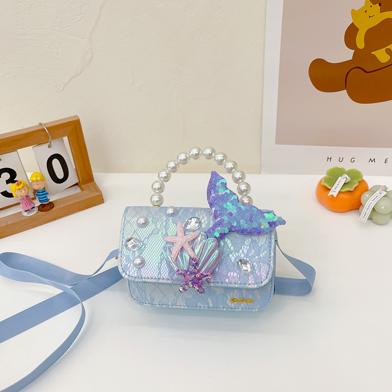 2024 New style children's bags: Stylish girls' crossbody bag, cute mermaid hand-held princess single-shoulder bag for babies full figure