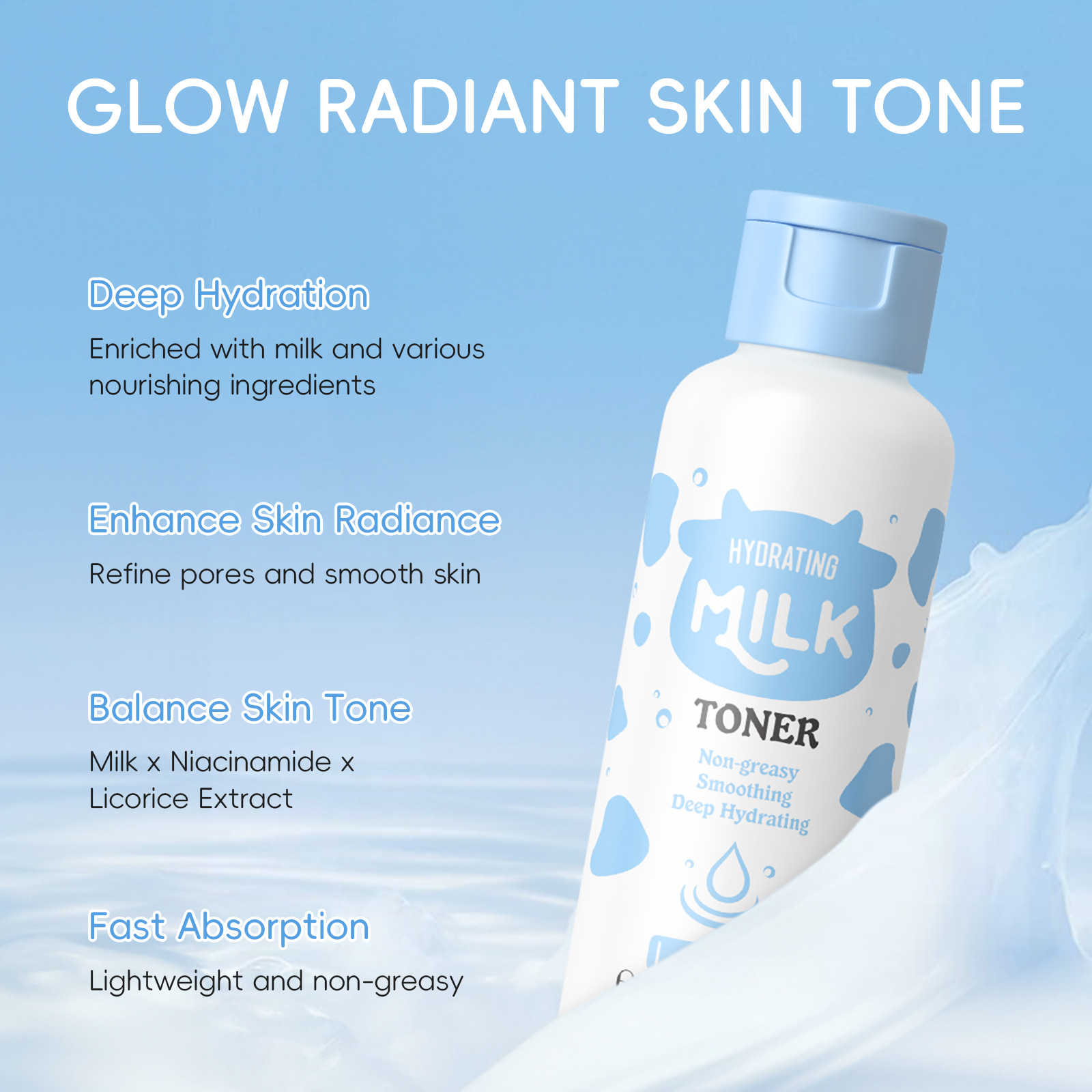 Cross-border LAIKOU Milk Toner 100ml Moisturizing, Hydrating and hydrating FDA skin care products in stock wholesale English Application Scenario