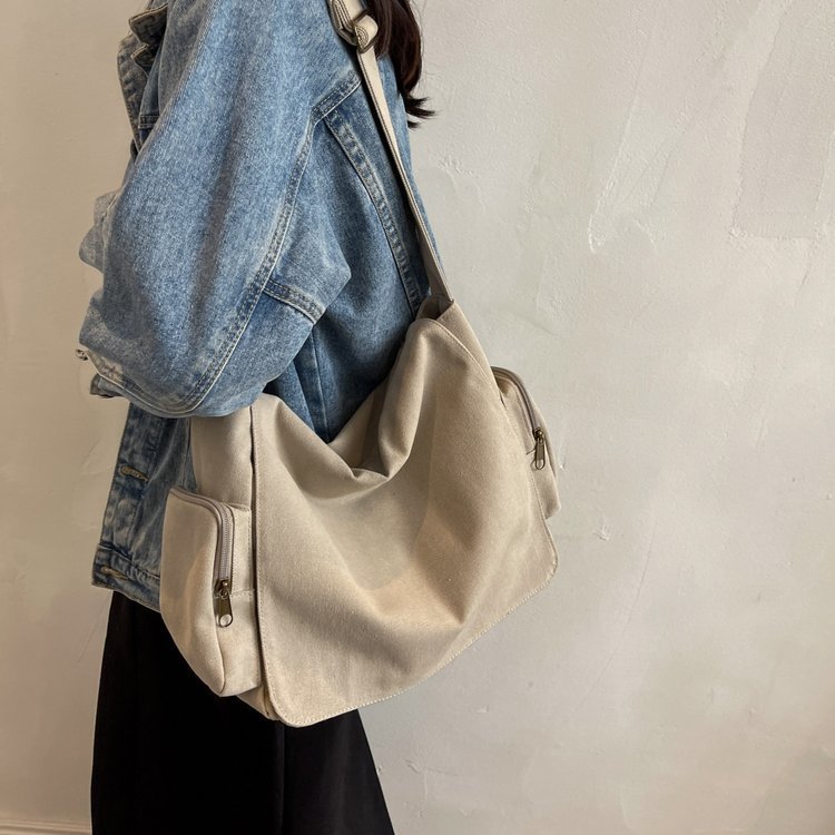 A large-capacity women's 2025 new Korean-style simple canvas bag, a fashionable large-capacity crossbody tote bag details Picture