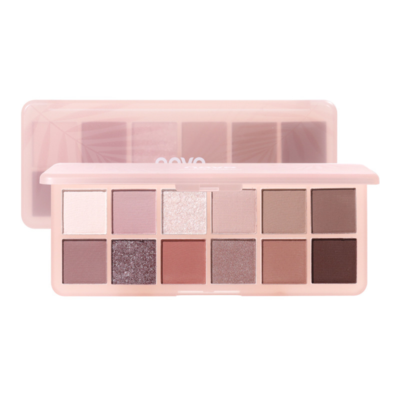 NOVO Zhaozhao Xingye 12-color eyeshadow, pearlescent, fine glitter, matte, perfect for beginners' daily use, orange, brown, earth tones Item Picture