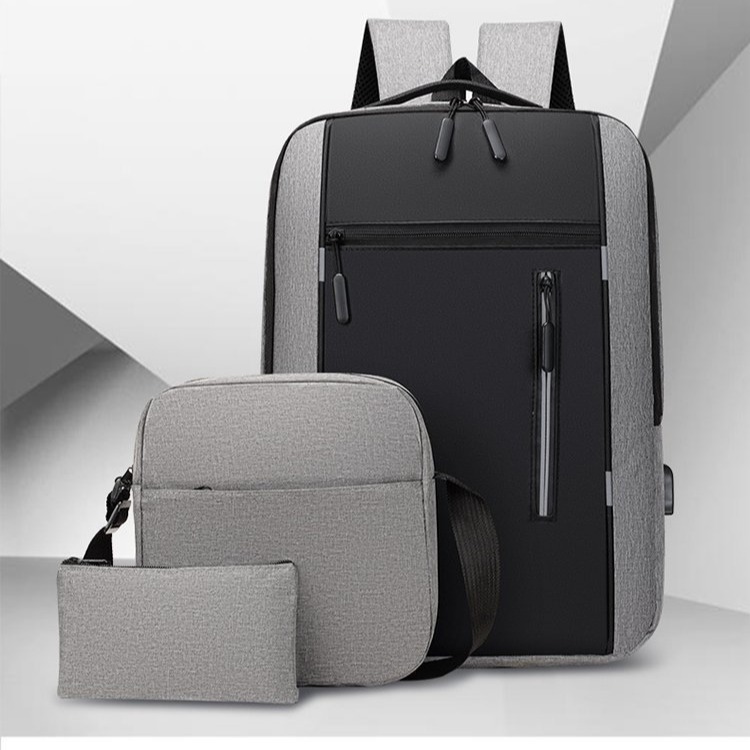 Backpack, three-piece set, school bag, men's bag, chest bag, backpack, business USB charging, multi-functional computer bag full figure