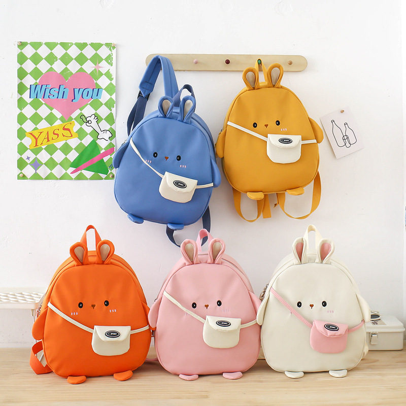 New color-blocking kindergarten schoolbag, simple little rabbit children's backpack, trendy Japanese-style lightweight baby backpack full figure
