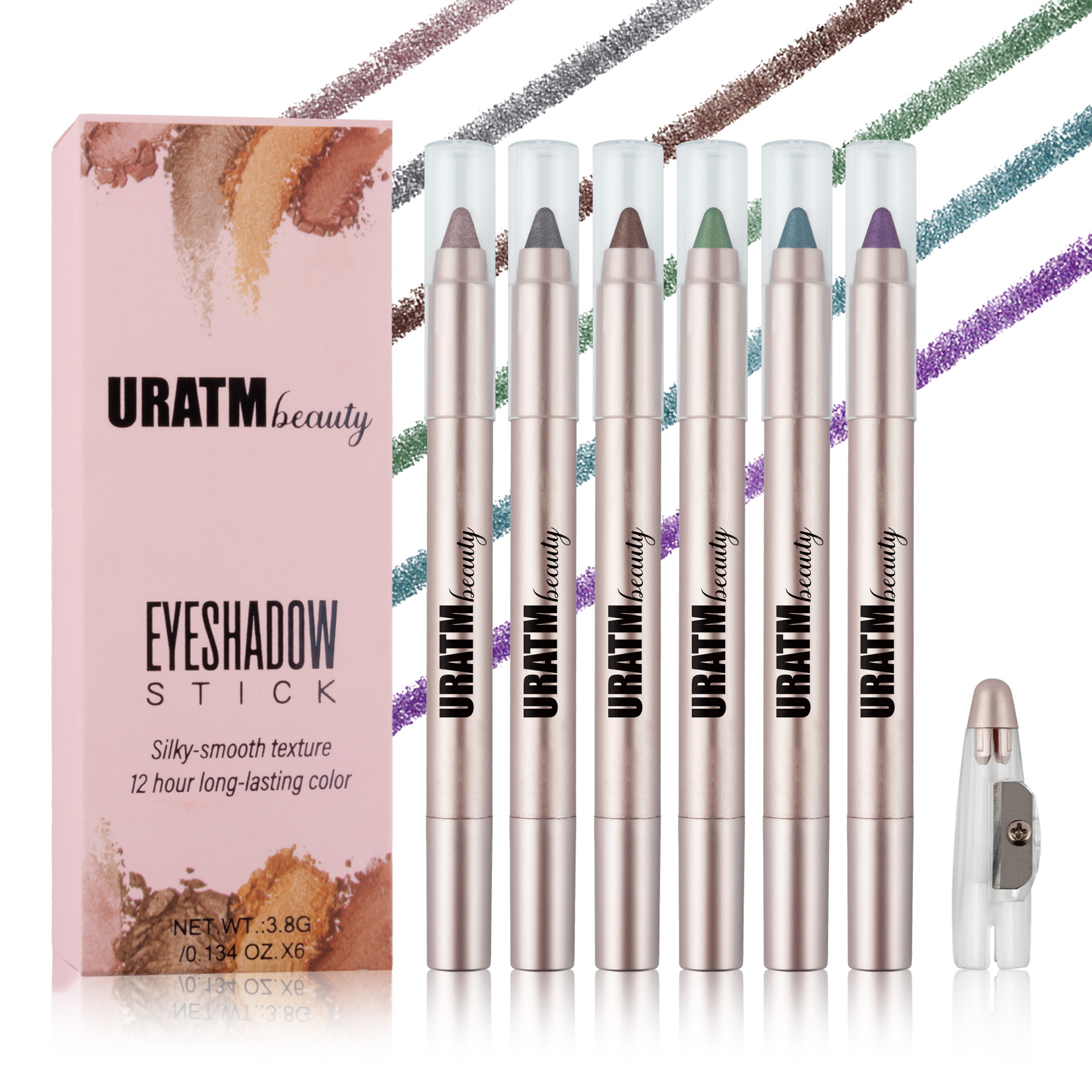 Cross-border exclusive 6-color pearlescent eyeshadow pen set, non-smudging with pencil sharpener, eyeliner pen, eye pencil, foaming pen full figure