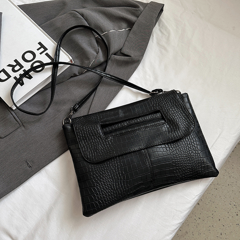 New cross-border foreign trade crocodile pattern strap clutch bag, large-capacity file bag, storage bag, official document bag, crossbody bag Specification drawing