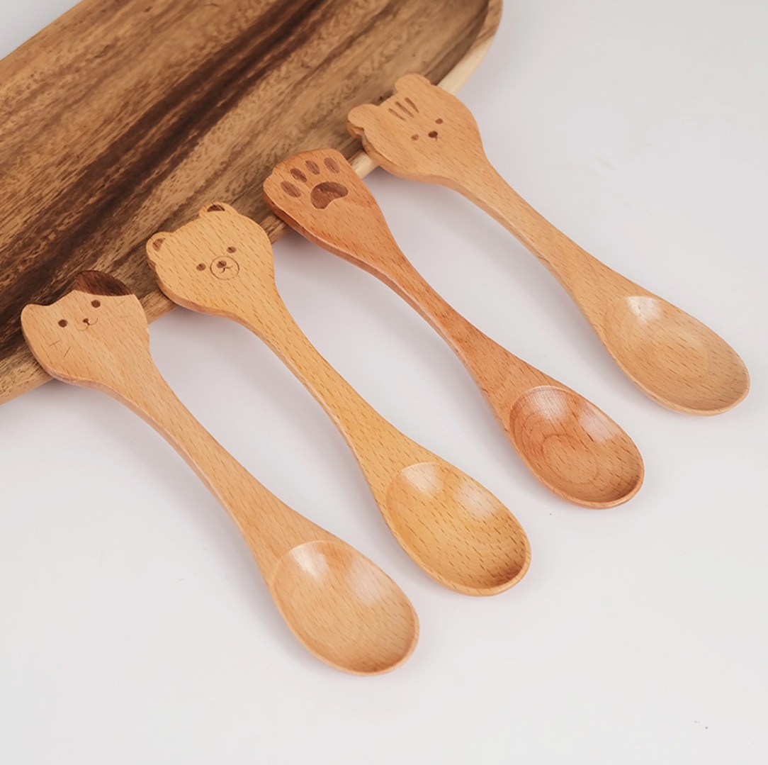 【 Yiwu Jiehao Bamboo and Wood Products 】【 Custom Tableware 】TT-0 Beech wood spoon, animal creative wooden cartoon spoon, coffee spoon pic 3