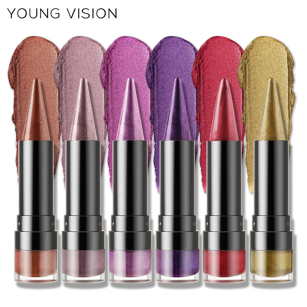 YOUNG VISION 6-color pointed-tip fine Sparkling Lipstick, multi-purpose facial pearlescent lipstick, Lip line, eyeshadow, eyeliner Specification drawing