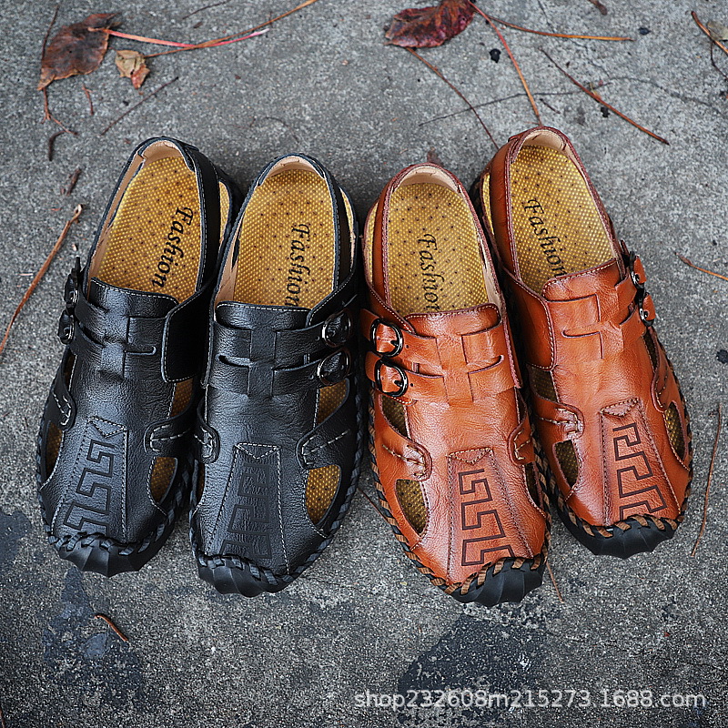 Cross-border large-sized foreign trade men's sandals, men's genuine leather beach shoes, men's sandals, anti-slip soft-soled sports and casual flip-flops Application Scenario