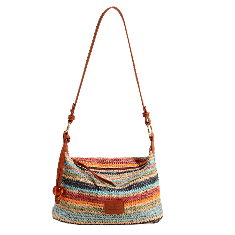 Summer woven small bag for women, 2025 new style single-shoulder crossbody bag, fashionable straw woven bucket bag, seaside vacation bag Item Picture