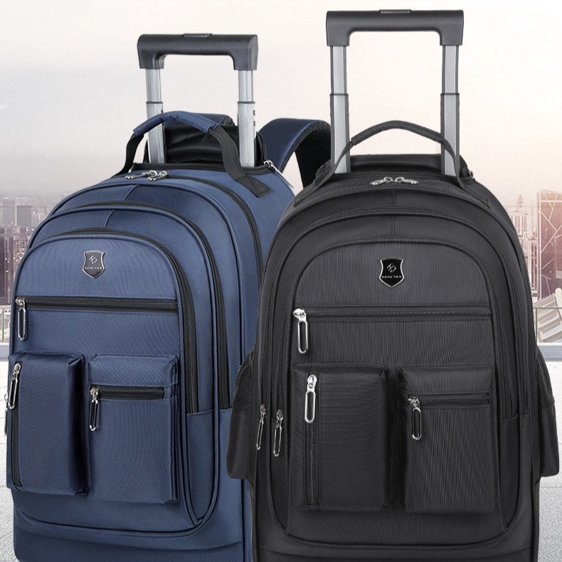 Wholesale Oxford trolley case schoolbags, large-capacity solid color commuter business backpacks, wheeled luggage bags and travel bags