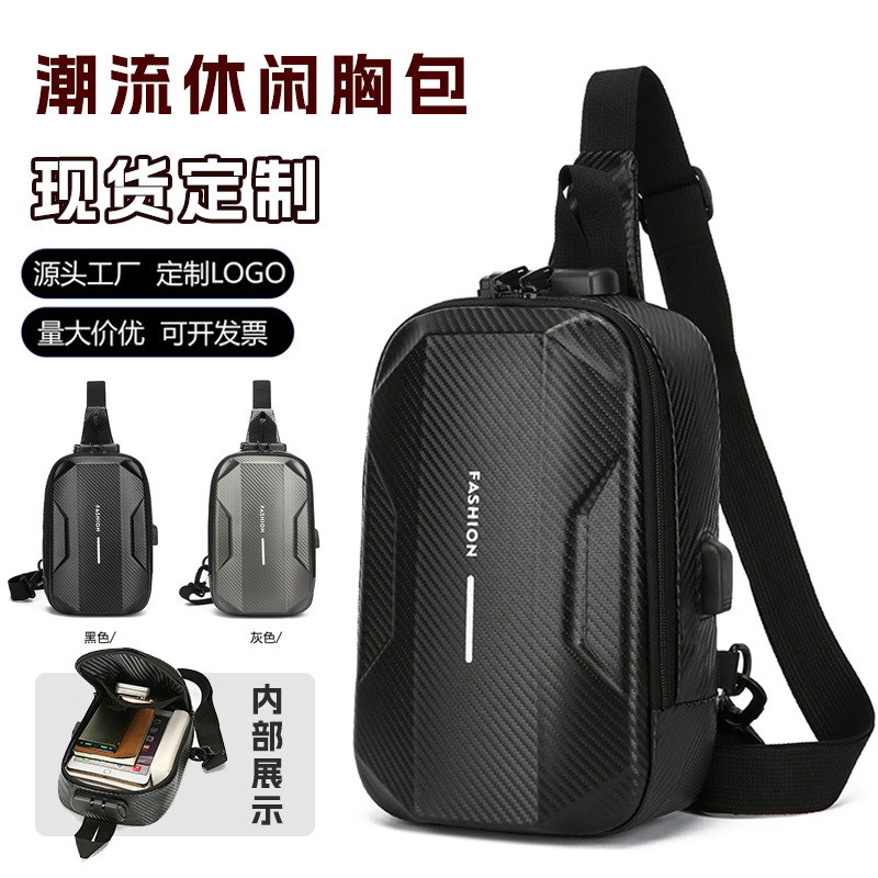 Wholesale men's storage single-shoulder bags, polyhedral hard shell crossbody bags, trendy sports bags, outdoor cycling small backpacks full figure