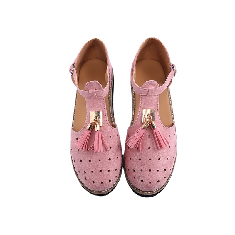 2021 European and American new thick-soled round-toe cutout retro single shoe, large-sized low-top bag and fringed women's sandals Item Picture