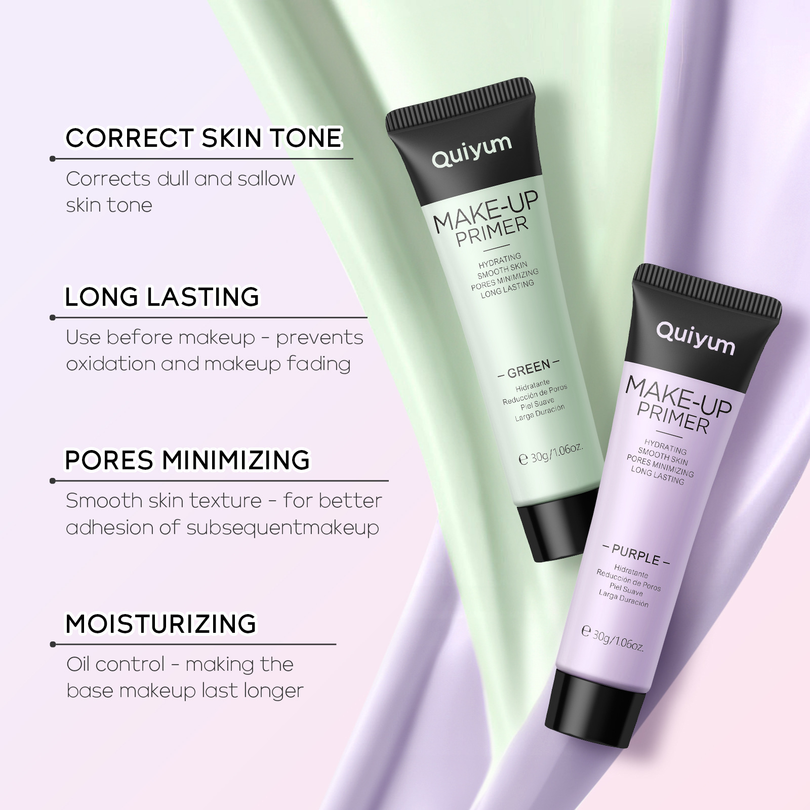 Cross-border version QUIYUM Primer 4-color (Color box) 30g Hydrating, light and thin, hydrating and moisturizing manufacturer wholesale makeup Application Scenario