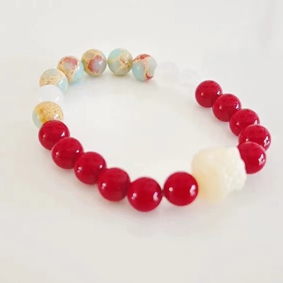 Natural white jade Bodhi Root Lion Dance cinnabar bracelet for women, a niche high-end accessory. Kunlun white jade Shoushan stone bracelet, 129 details Picture