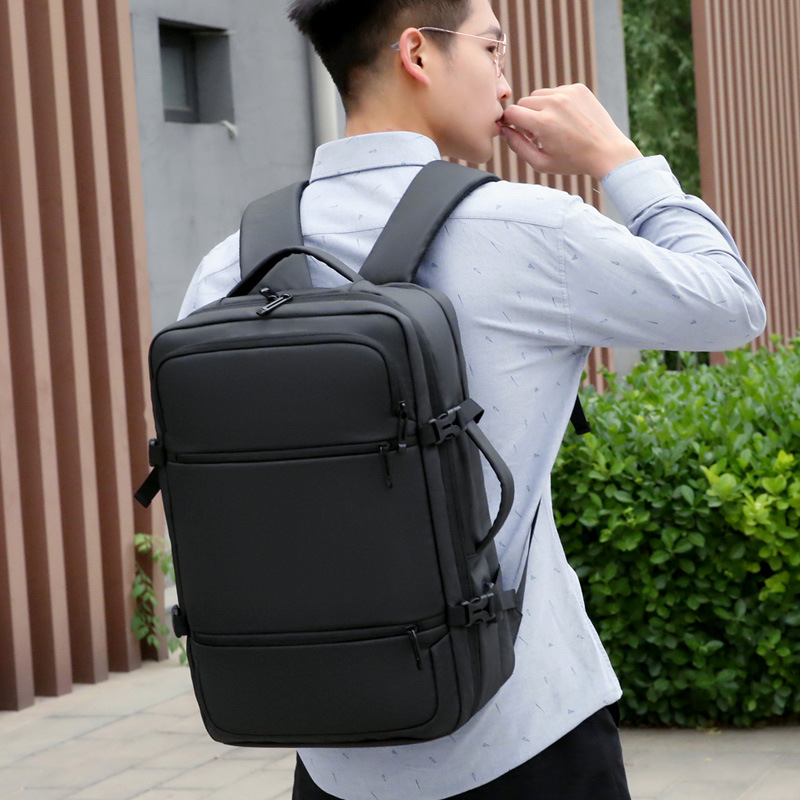 Large-capacity backpack for men, USB water-resistant leather film, multi-functional computer bag, business commuting backpack with logo printing details Picture