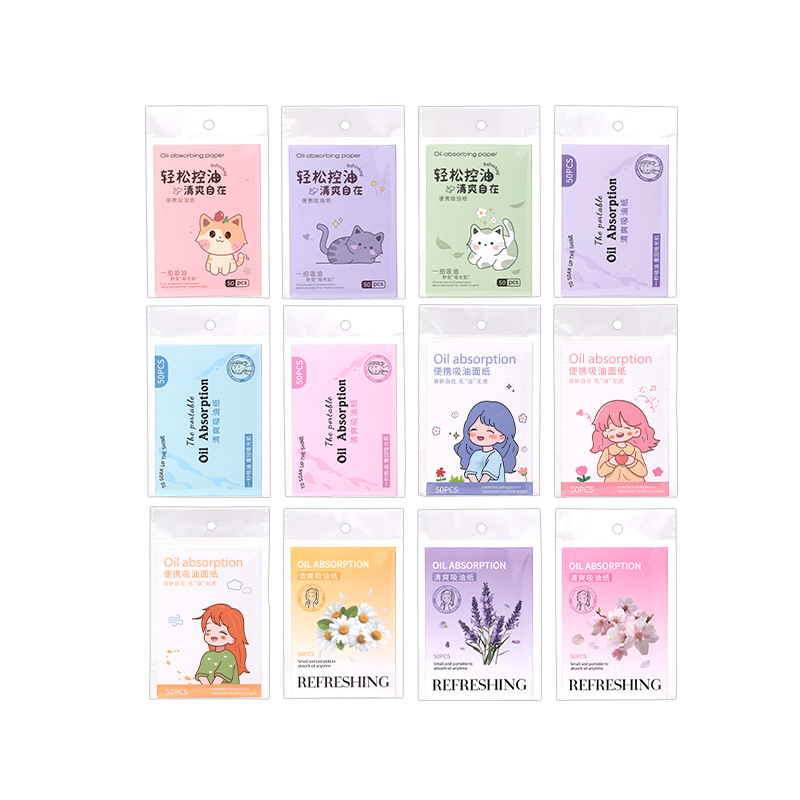 LMLTOP Refreshing Oil-Absorbing Facial Tissue 50-sheet pack, available for wholesale in multiple types of natural wood pulp and hemp pulp facial oil-removing paper Item Picture