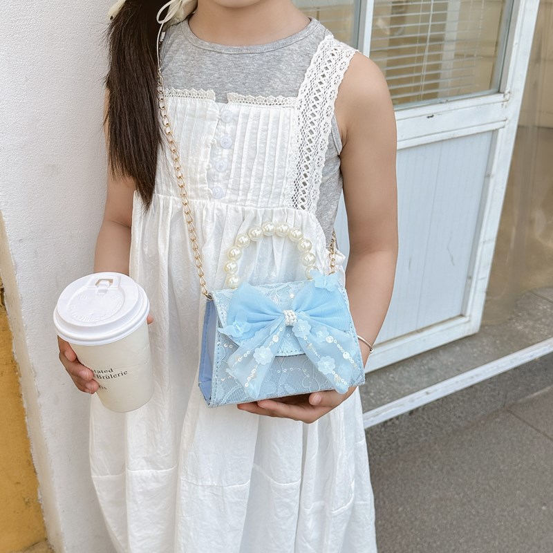 2024 New children's bags, crossbody bags, fashionable pearl handbags, lace bows, girls' and princesses' accessory bags Specification drawing