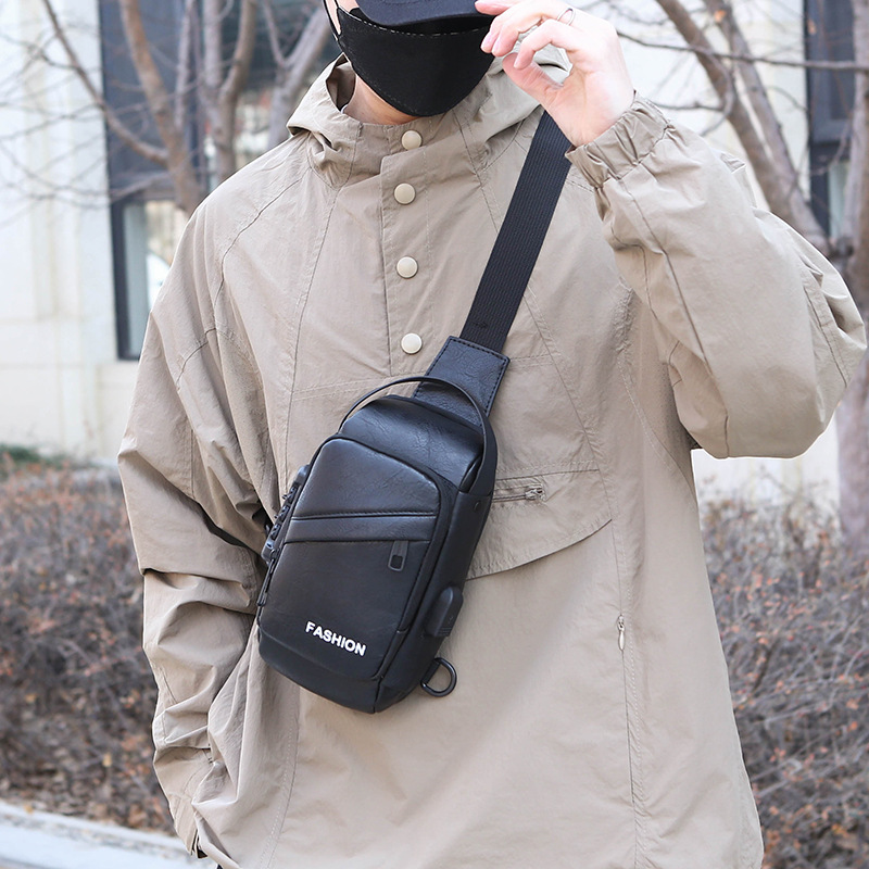 Men's chest bag, casual water-repellent single-shoulder crossbody bag, men's high-end outdoor travel bag, cycling bag, storage bag details Picture
