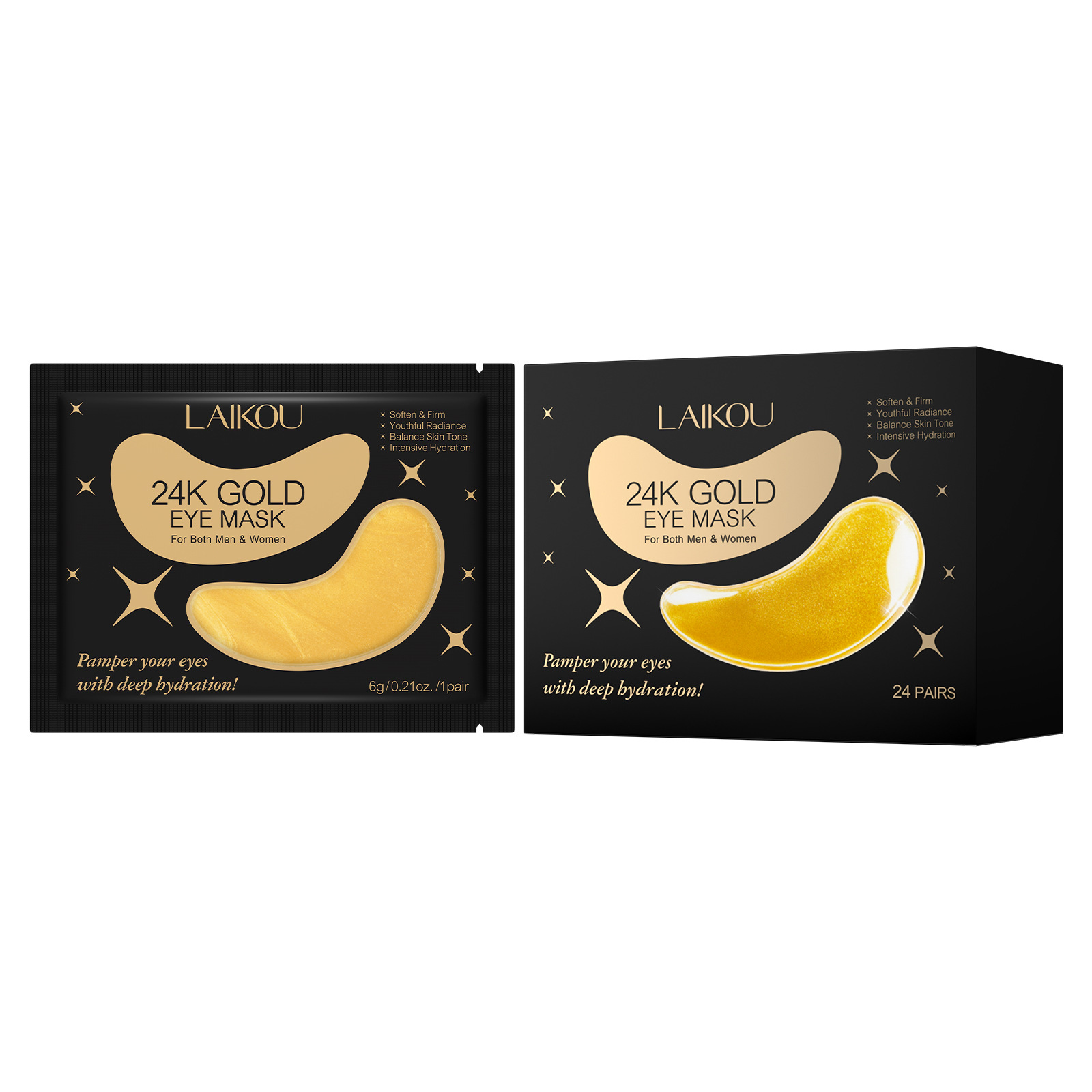 Cross-border new product LAIKOU GOLD EYE MASK Gold Eye Mask Patch 6g24 pieces 1 box Collagen Egg Eye Mask Item Picture