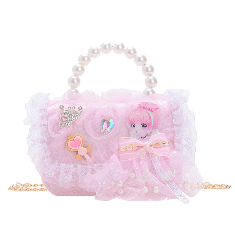 Children's bags are fashionable and stylish. Pearl bow handbag, little girl princess crossbody bag, chain single-shoulder bag, trendy Item Picture
