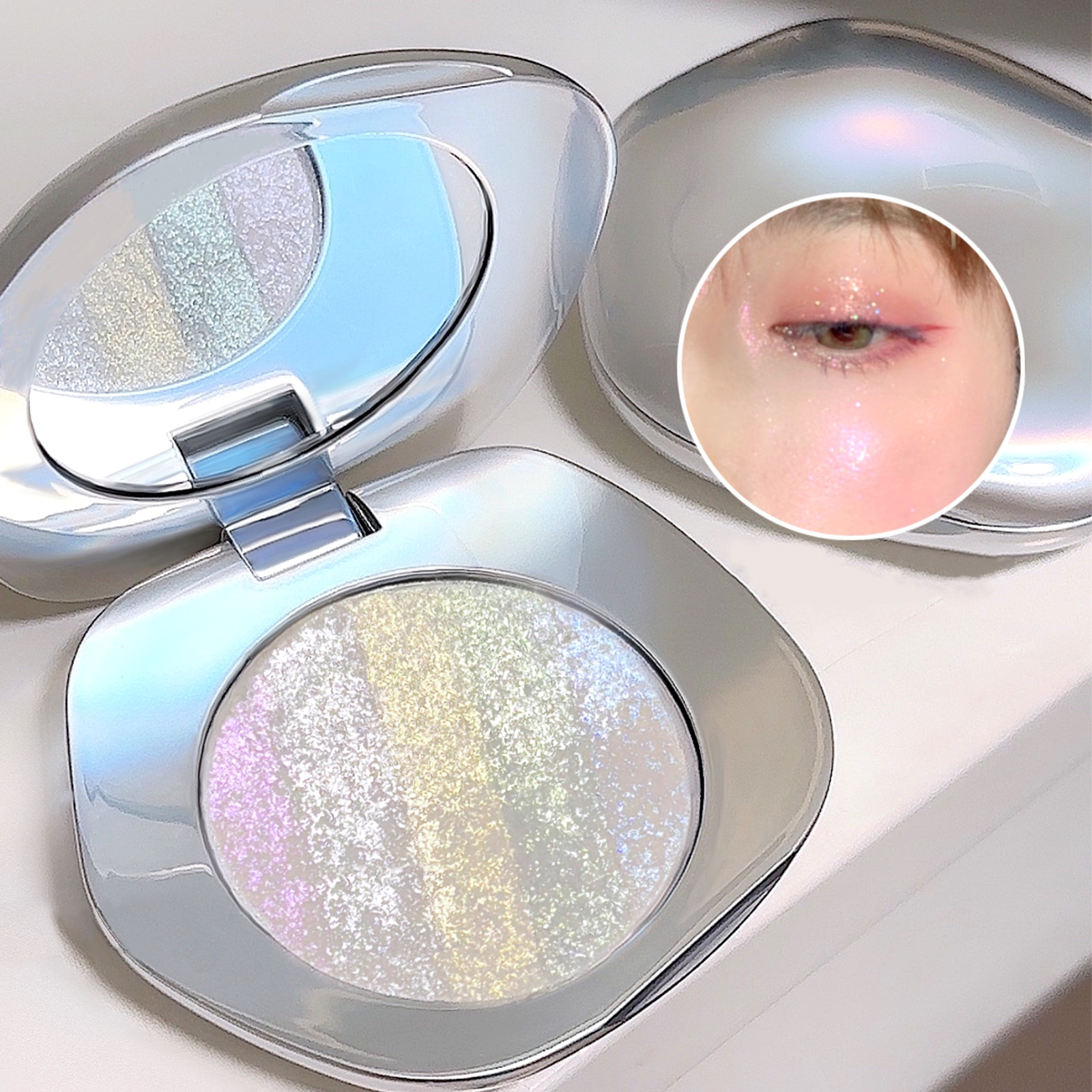 INSFANY Shell Highlight Sparkling Clear Face Brightening and Modifying Natural Three-dimensional Eye color-changing glitter Powder Eyeshadow details Picture
