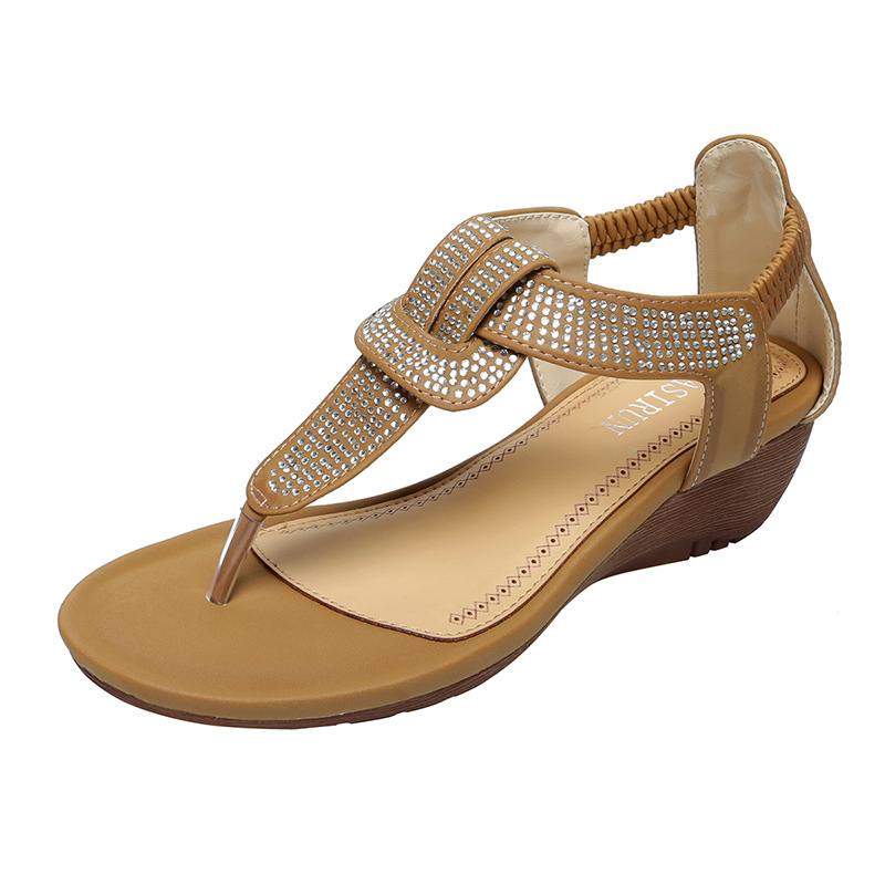 Cross-border women's shoes, Bohemian-style sparkling wedge sandals, women's round-toe clip-toe fashionable women's shoes, Yasun women's shoes full figure