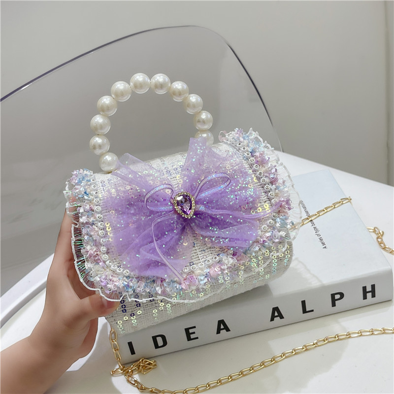 New children's bags, summer fashion crossbody bag, girl pearl hand-held princess bag, chanel-style coin purse details Picture