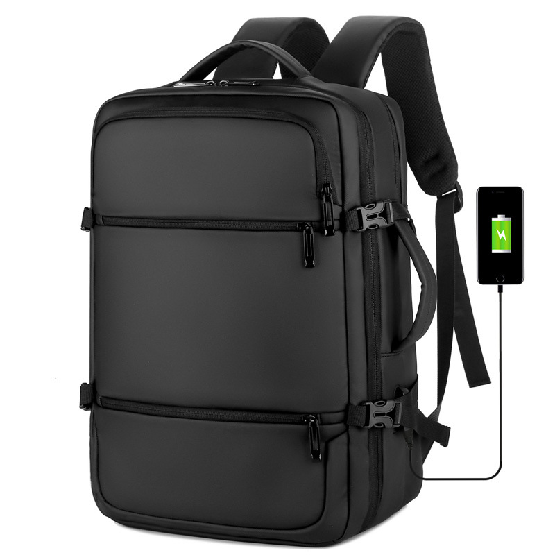Large-capacity backpack for men, USB water-resistant leather film, multi-functional computer bag, business commuting backpack with logo printing full figure