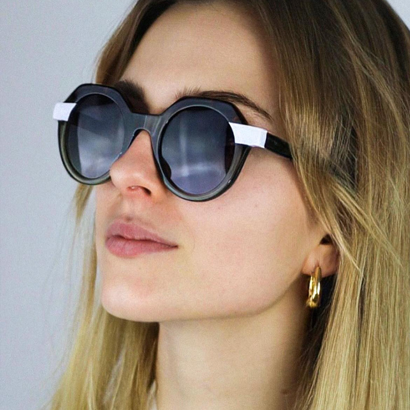 Round color-blocked sunglasses 2025 new style European and American sunglasses for women, personalized and trendy, popular on Instagram fashion sunglasses Specification drawing