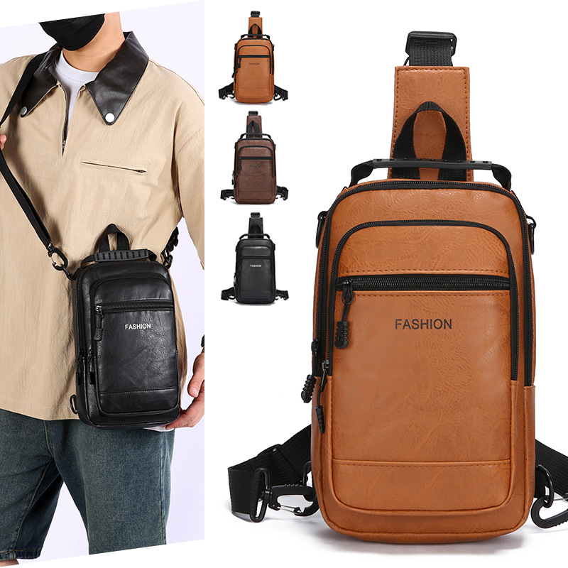 New men's chest bag, leather crossbody bag, shoulder bag, casual sports multi-functional men's bag, combination lock, cross-border Specification drawing
