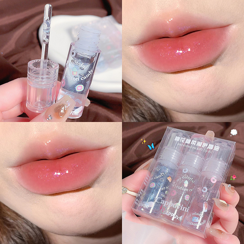 Cappuvini Cotton Candy Lip Gloss Lip Balm Glass Transparent Lip Oil Moisturizing and Hydrating Water Gloss Lip Gloss Lipstick Specification drawing