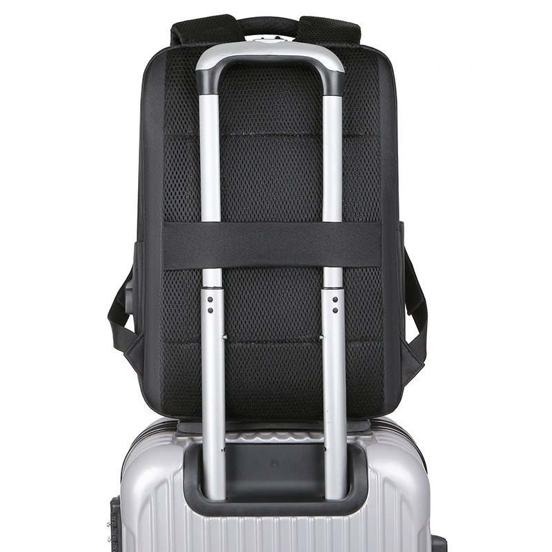 Upgraded large-capacity solid-color double-shoulder computer bag, double-layer business commuting backpack, college student schoolbag with logo printing details Picture