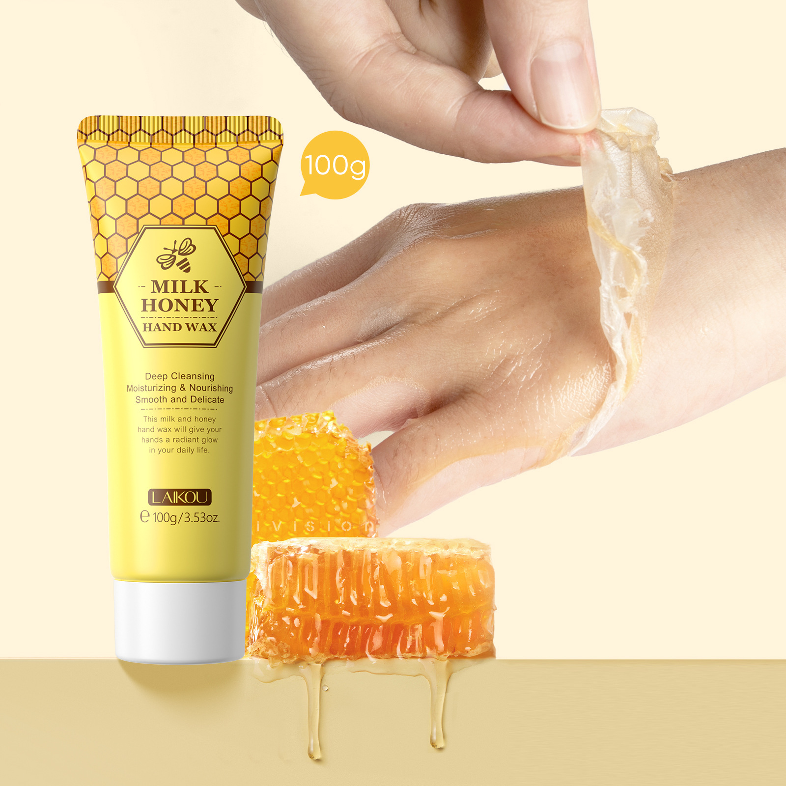 Cross-border English version LAIKOU Honey Milk Hand Wax 100g Hand Mask Moisturizing, hydrating and hydrating Autumn and winter manufacturer in stock details Picture