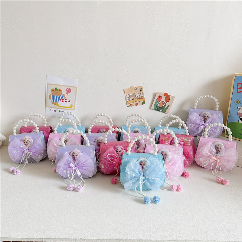 New Elsa Princess handbag for children and girls, Frozen fashion flash bead chain crossbody bag full figure