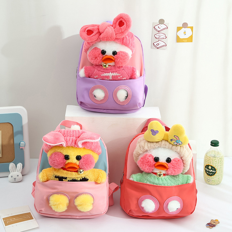 New children's schoolbag cartoon hyaluronic acid duck plush backpack, lightweight and waterproof, kindergarten student backpack details Picture