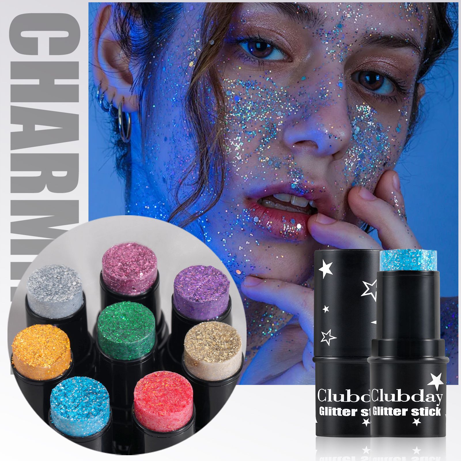 Clubday's best-selling facial makeup, sequins, eyeshadow sticks, iridescence stage makeup, and body glitter all-in-one multi-purpose wholesale Specification drawing