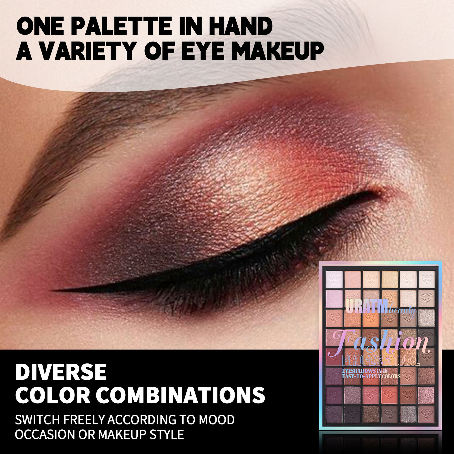 48-color pearlescent fine glitter eyeshadow matte makeup palette, long-lasting without smudging, easy to apply, waterproof and non-fading, cross-border makeup Specification drawing