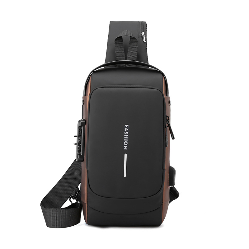 Men's crossbody bag, waist bag with a high-end feel, combination lock, men's chest bag, USB charging, versatile men's bag, outdoor travel bag Item Picture