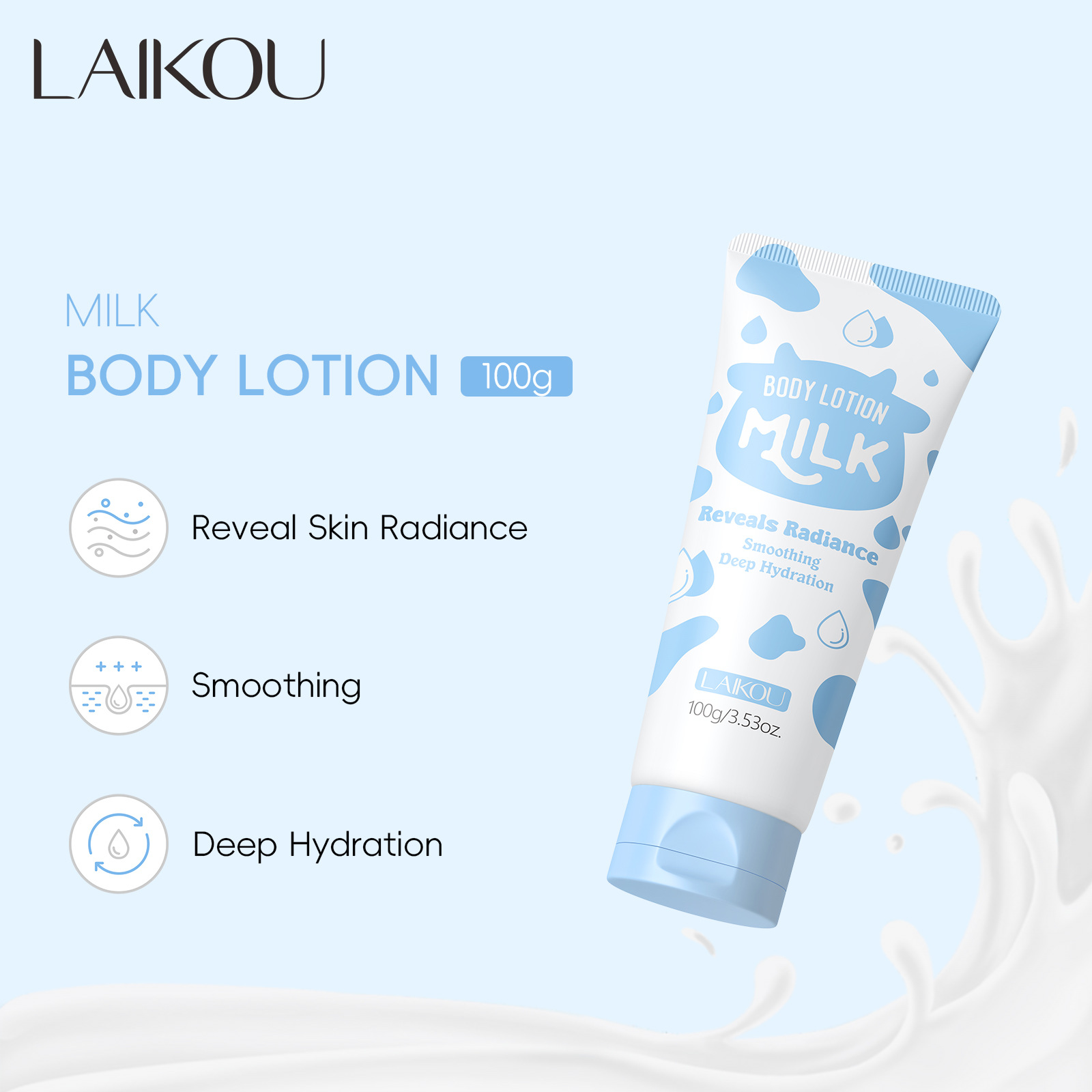 LAIKOU's new cross-border milk body lotion 100g for hydrating, moisturizing and nourishing, available for wholesale in full English for export full figure