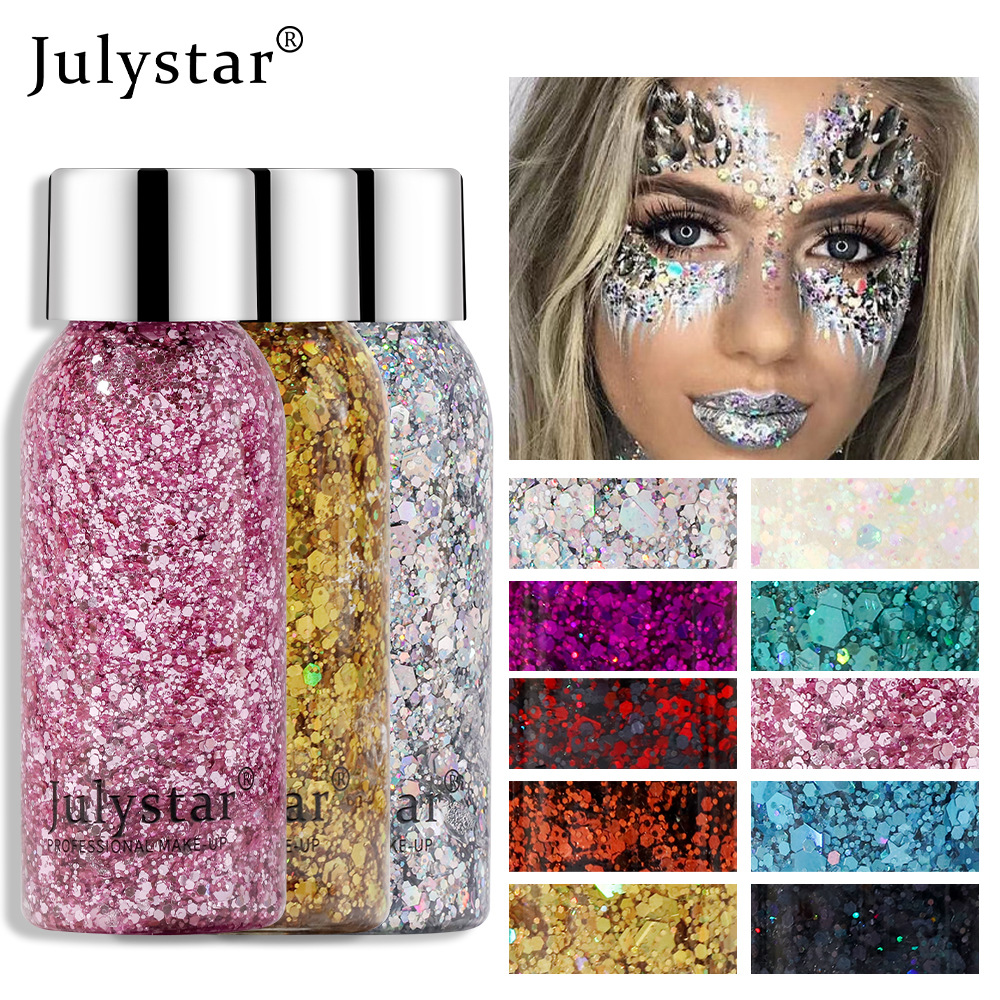 Julystar Beauty Stage Makeup Glitter Eyeshadow Liquid Facial and Body Sequin Gel Liquid Eyeshadow Specification drawing