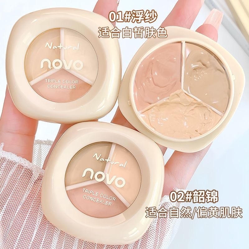 NOVO Moisturizing Three-Color Concealer covers facial spots, acne marks, dark circles, tear troughs, brightens the complexion and does not smudge details Picture