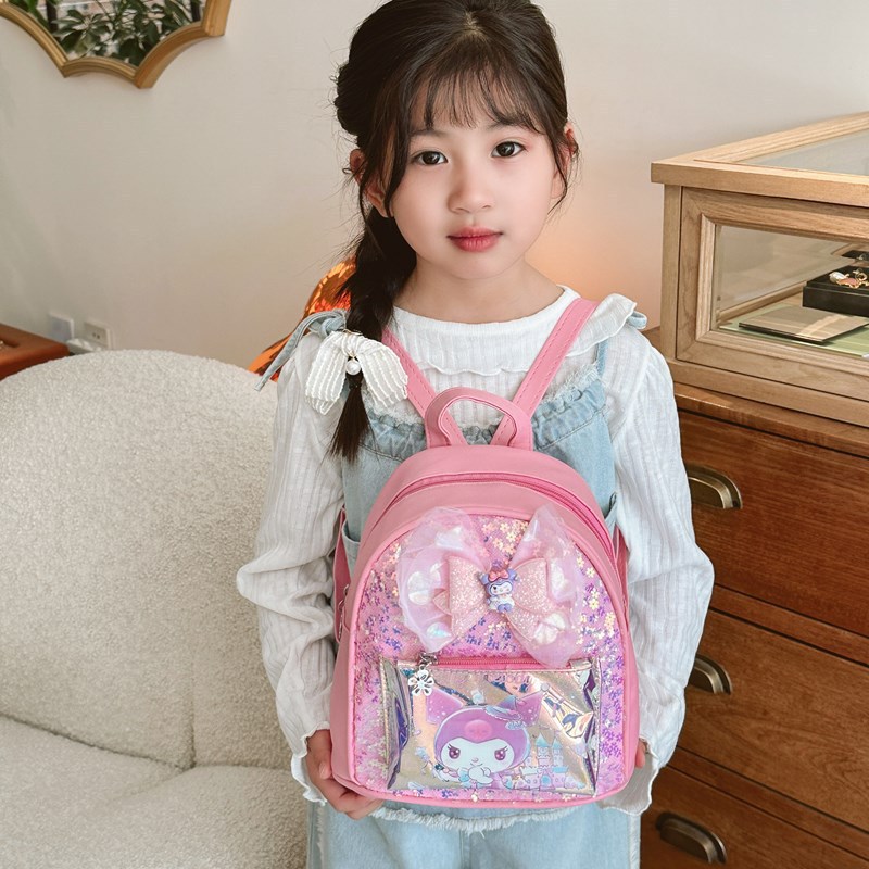 New sequined laser bow children's double-shoulder kindergarten small schoolbag, versatile and fashionable spring outing bag full figure