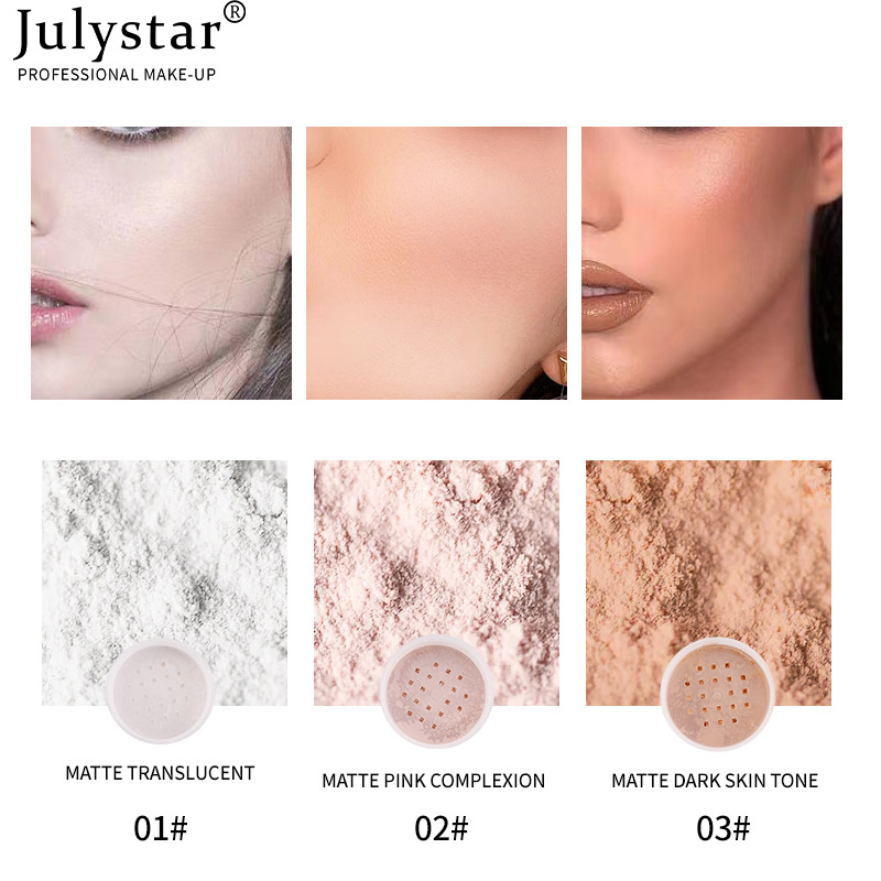 julystar Loose Powder, light nude contouring matte honey Powder, not easy to smudge, setting powder details Picture
