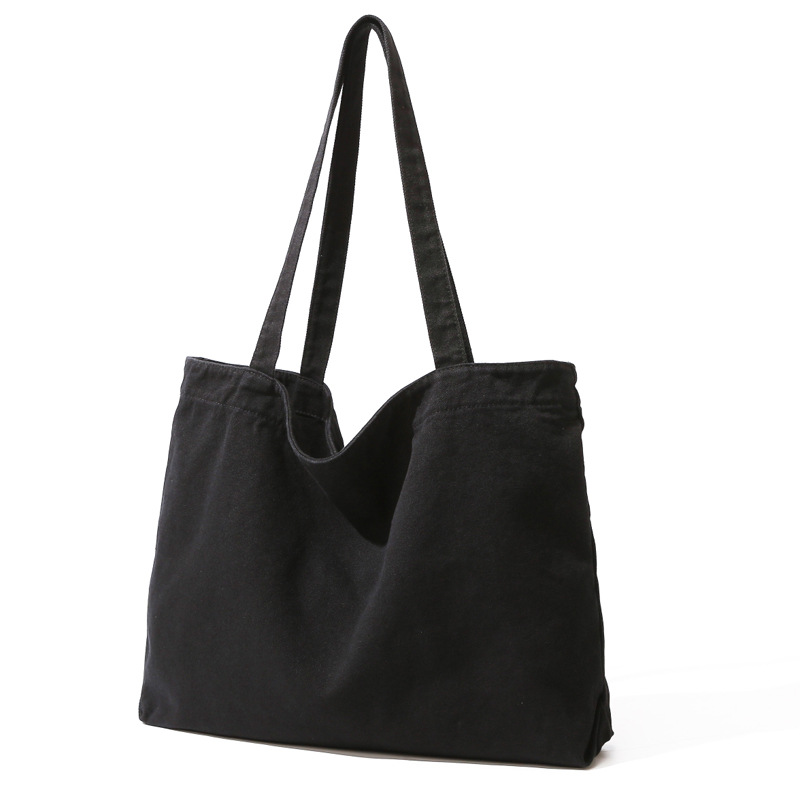 Casual, simple, large-capacity canvas bag, women's single-shoulder bag, retro solid-color tote bag, commuting bag, college student class bag Item Picture