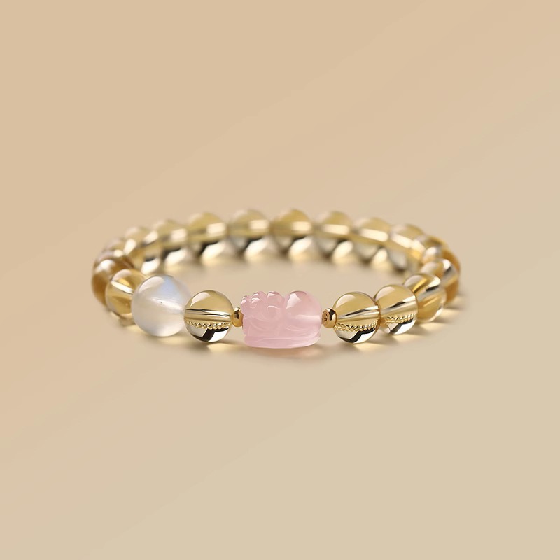 Natural rose quartz PI Xiu crystal bracelet for women, new Chinese-style traditional Chinese style jewelry, niche high-end ethnic style yellow crystal bracelet 314 details Picture