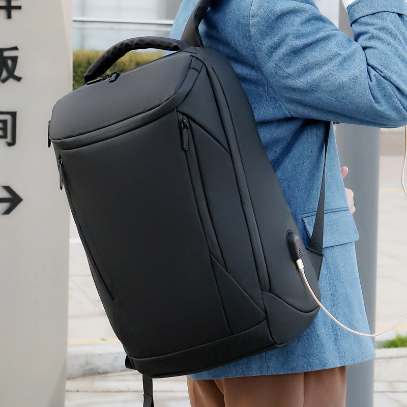 Large-capacity leather film computer bag, 17.3-inch business travel and office notebook bag, college student backpack with logo printing full figure