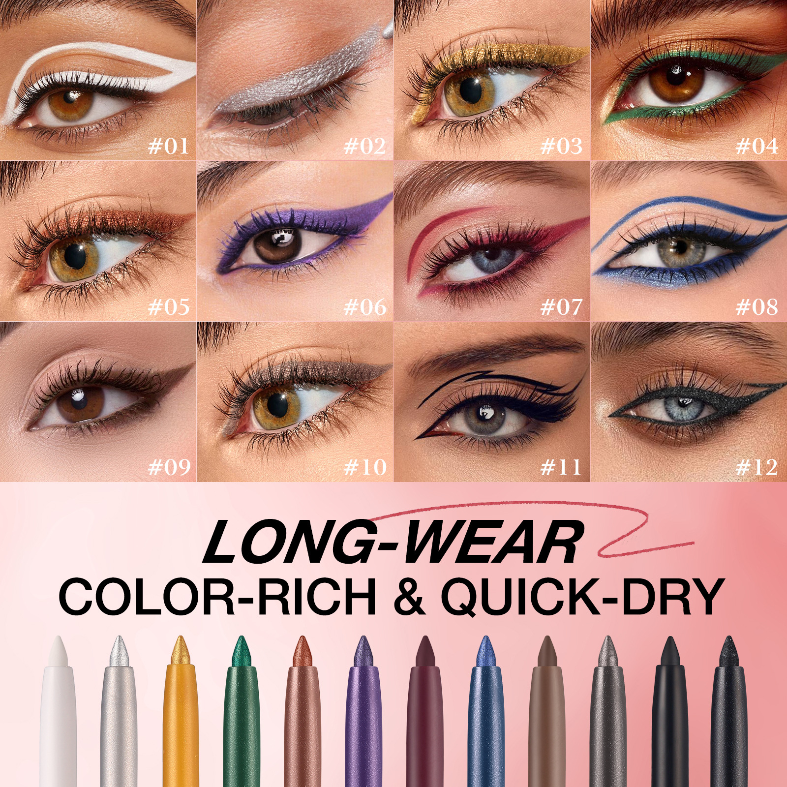 LANGMANNI 12-color Eyeliner Pen Set fang Water Rotating Eyeliner Gel Pen details Picture